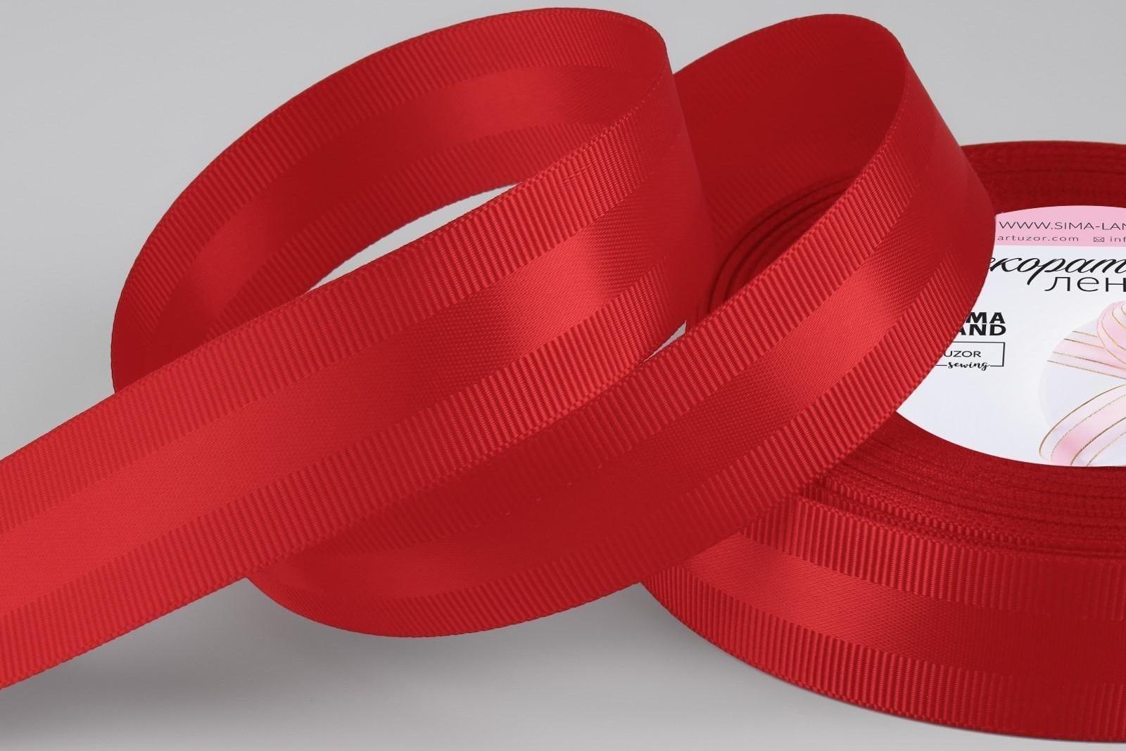 Лента декоративная, репс/атлас, 25 мм, 18 ± 1 м, цвет красный