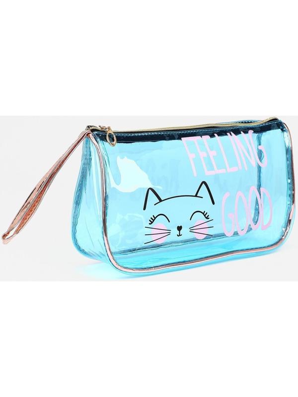 Косметичка на молнии, с ручкой, цвет голубой