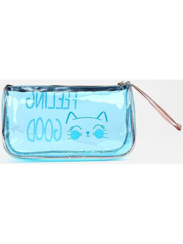 Косметичка на молнии, с ручкой, цвет голубой