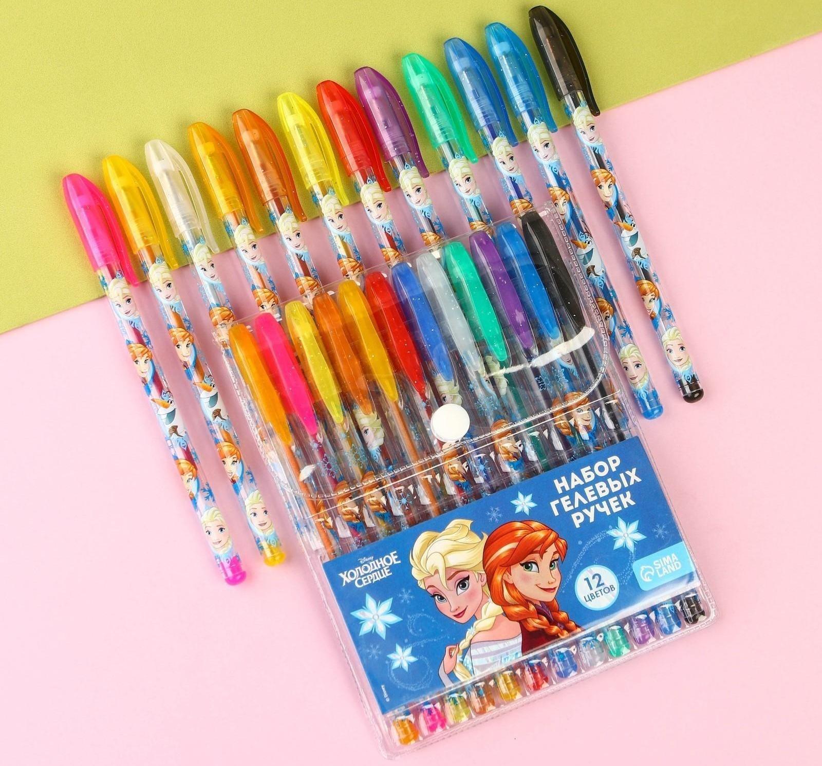 Набор гелевых ручек с блёстками, 12 цветов, Холодное сердце