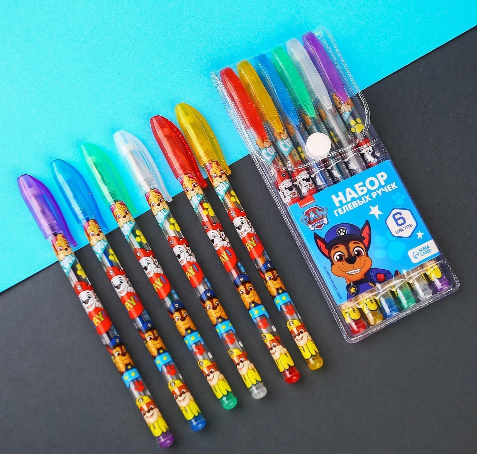 Набор гелевых ручек с блёстками, 6 цветов, Щенячий патруль