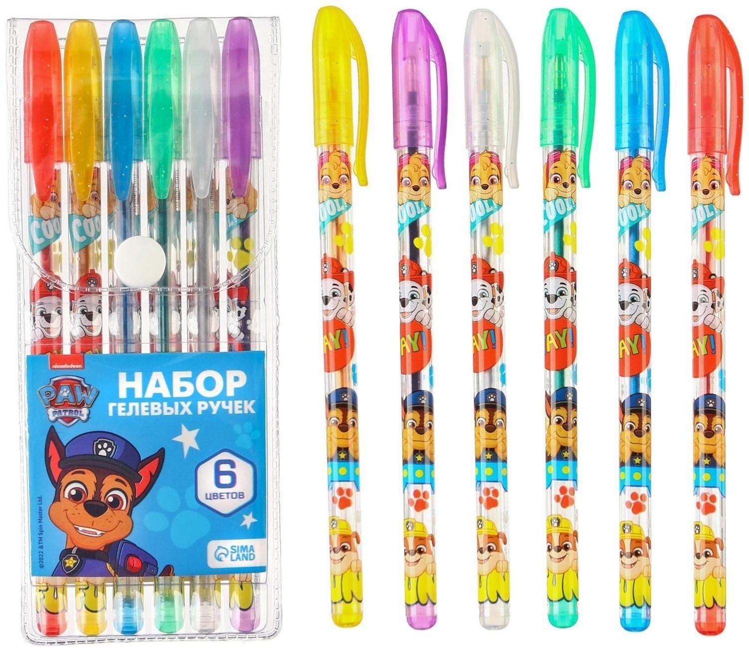 Набор гелевых ручек с блёстками, 6 цветов, Щенячий патруль