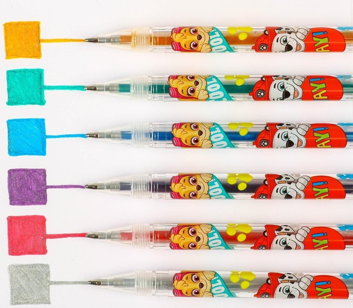 Набор гелевых ручек с блёстками, 6 цветов, Щенячий патруль