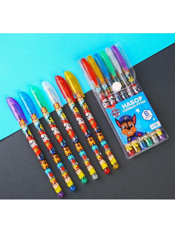 Набор гелевых ручек с блёстками, 6 цветов, Щенячий патруль