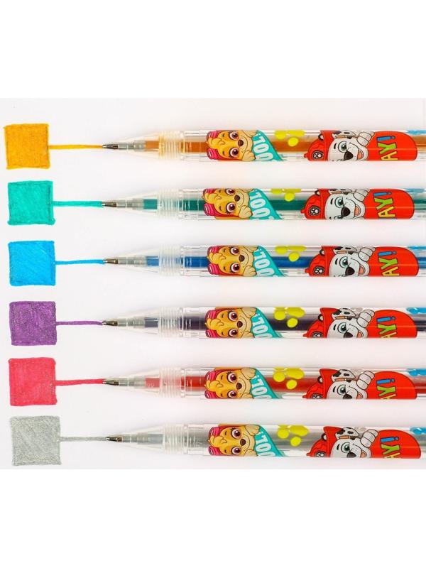 Набор гелевых ручек с блёстками, 6 цветов, Щенячий патруль