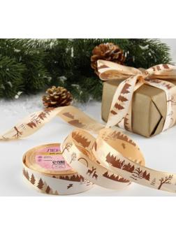 Лента атласная «Снежные горы», 25 мм, 23 ± 1 м, цвет бежевый/коричневый №155