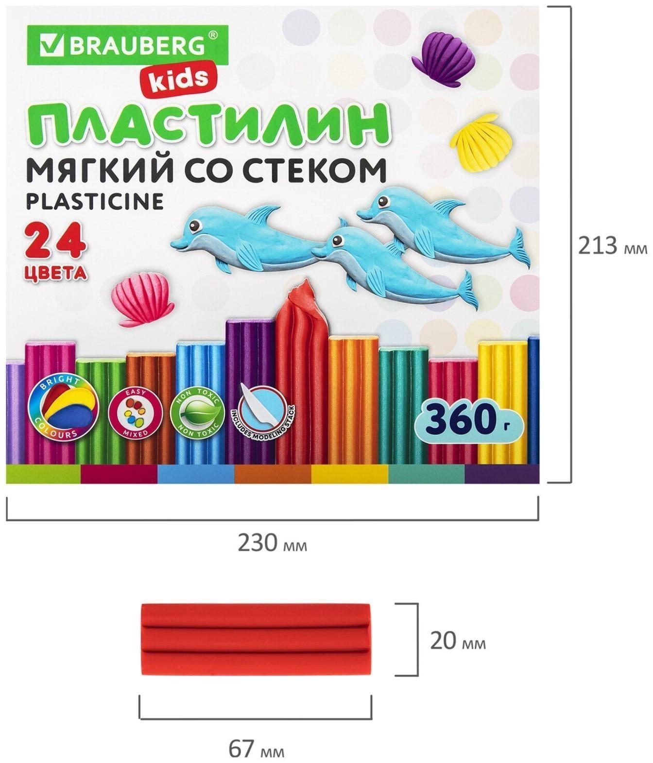 Пластилин мягкий (восковой) 24цв 360гр BRAUBERG KIDS