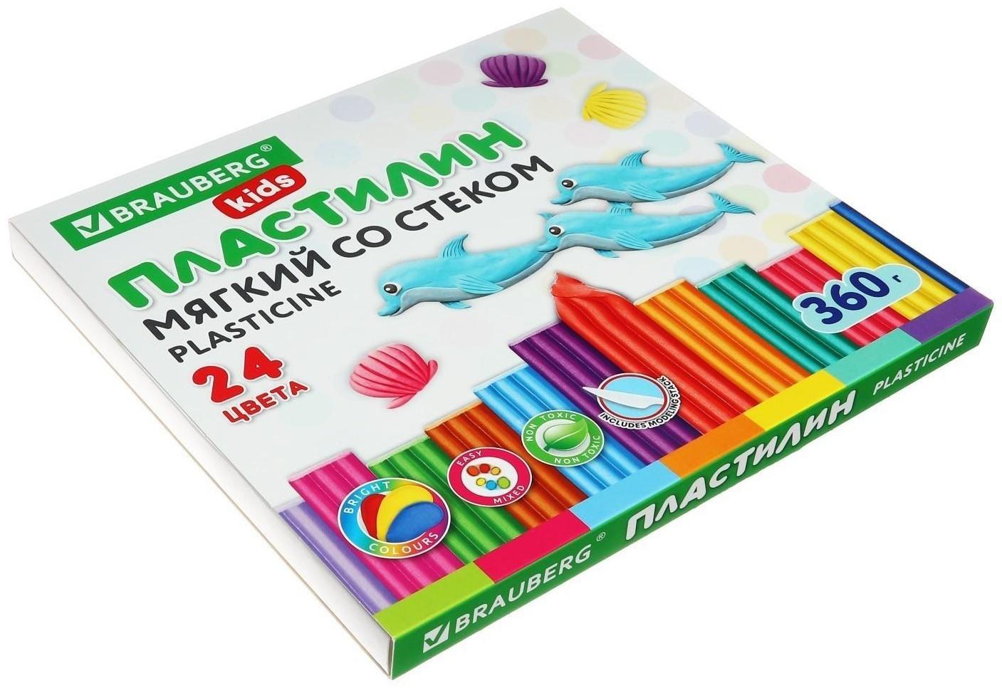 Пластилин мягкий (восковой) 24цв 360гр BRAUBERG KIDS