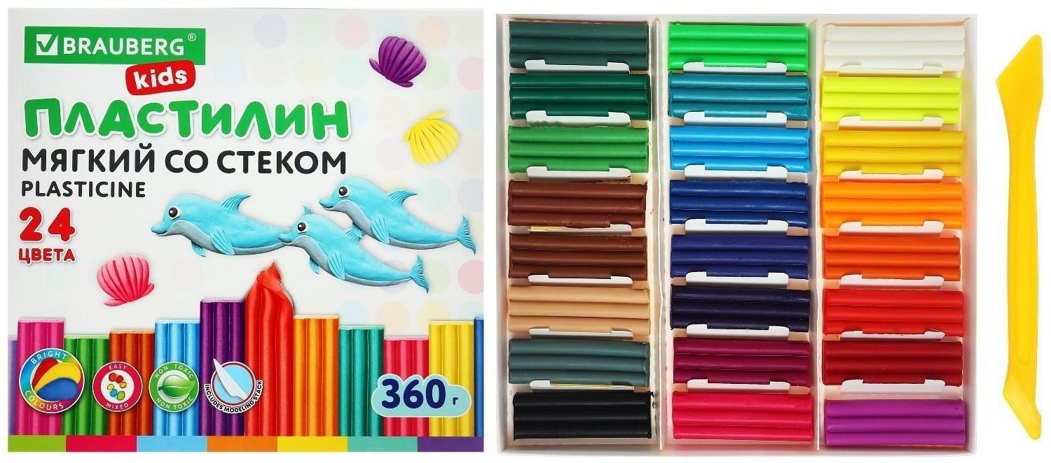 Пластилин мягкий (восковой) 24цв 360гр BRAUBERG KIDS