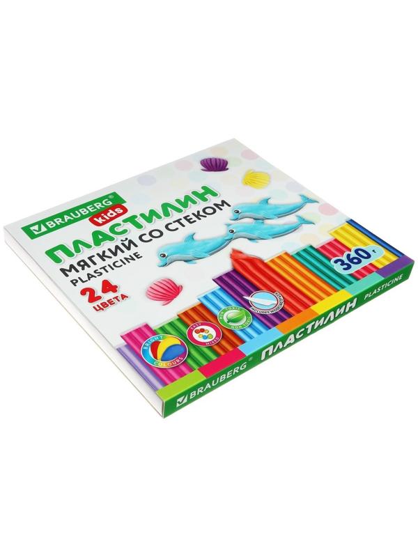 Пластилин мягкий (восковой) 24цв 360гр BRAUBERG KIDS