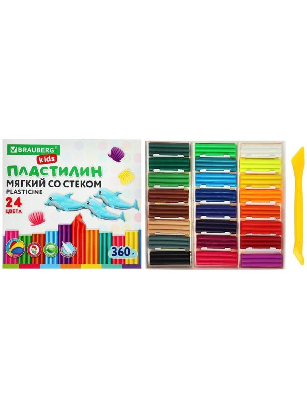 Пластилин мягкий (восковой) 24цв 360гр BRAUBERG KIDS