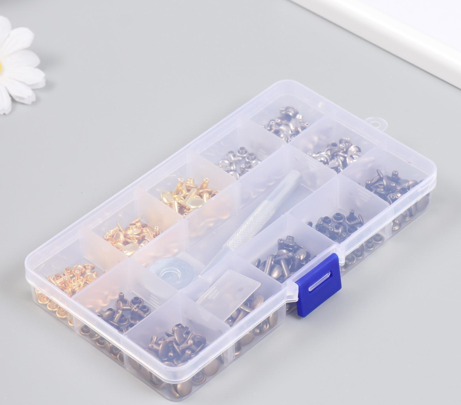 Заклёпочник с набором заклёпок 180 шт 12 видов (8х12 мм; 8х8 мм; 6х6 мм) 17,2х9,5х2,3 см