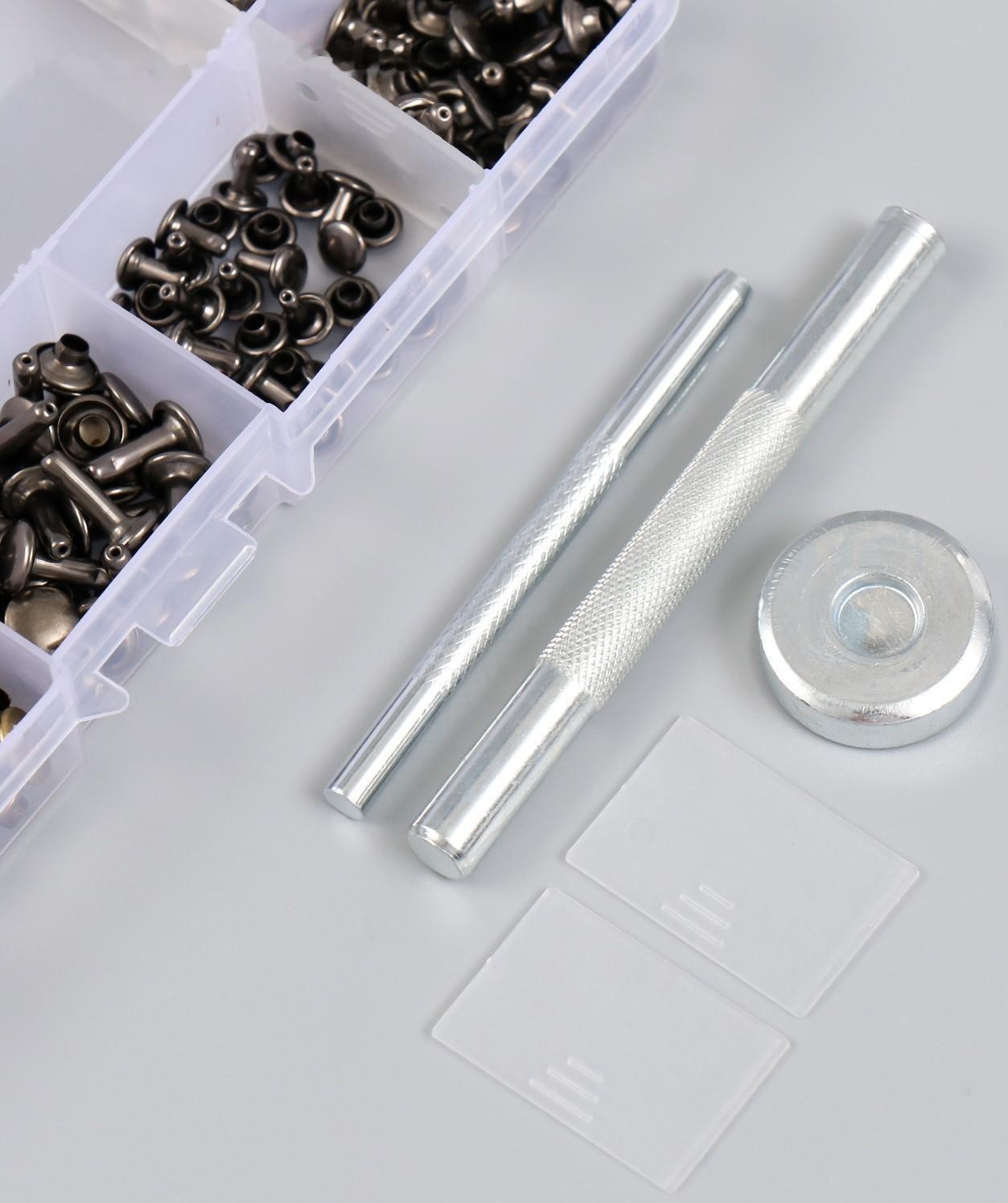 Заклёпочник с набором заклёпок 180 шт 12 видов (8х12 мм; 8х8 мм; 6х6 мм) 17,2х9,5х2,3 см