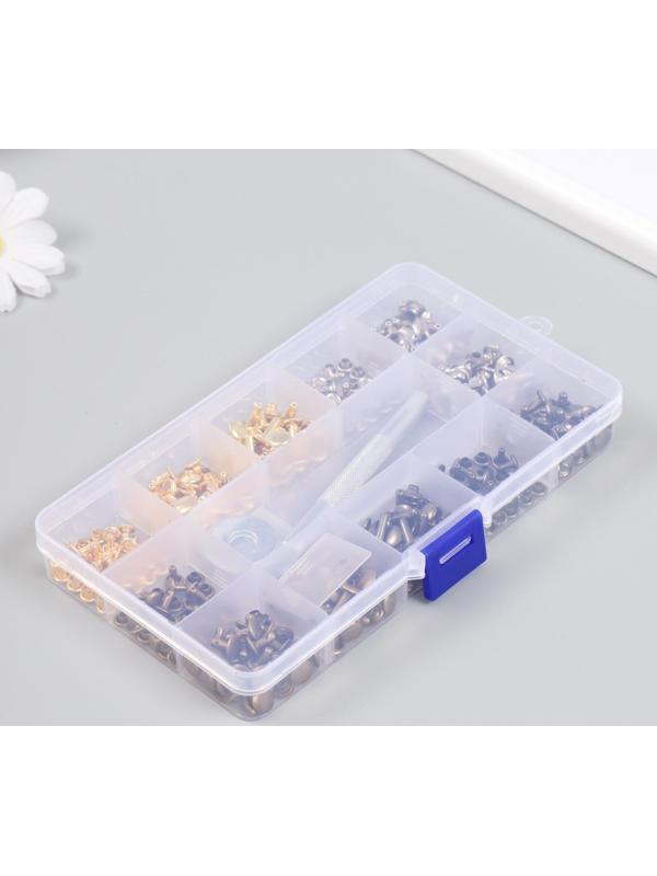 Заклёпочник с набором заклёпок 180 шт 12 видов (8х12 мм; 8х8 мм; 6х6 мм) 17,2х9,5х2,3 см