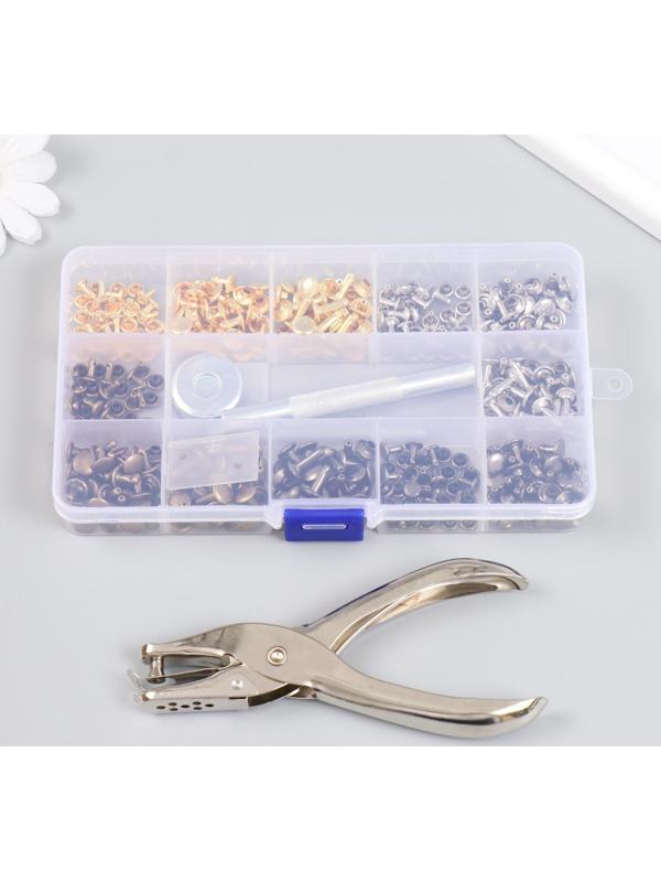 Заклёпочник с набором заклёпок 180 шт 12 видов (8х12 мм; 8х8 мм; 6х6 мм) 17,2х9,5х2,3 см