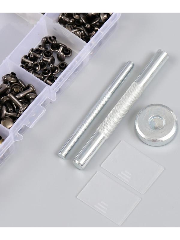 Заклёпочник с набором заклёпок 180 шт 12 видов (8х12 мм; 8х8 мм; 6х6 мм) 17,2х9,5х2,3 см