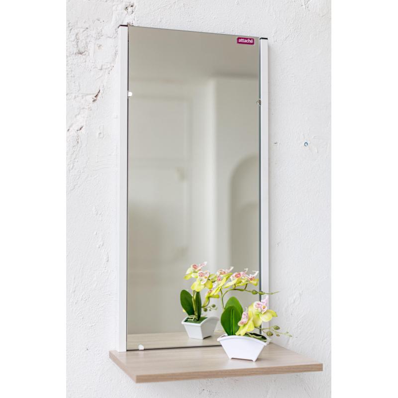 Зеркало настенное TI_Attache Мюлен/полка 420x783 мет.бел/ЛДСП яс.шимо св