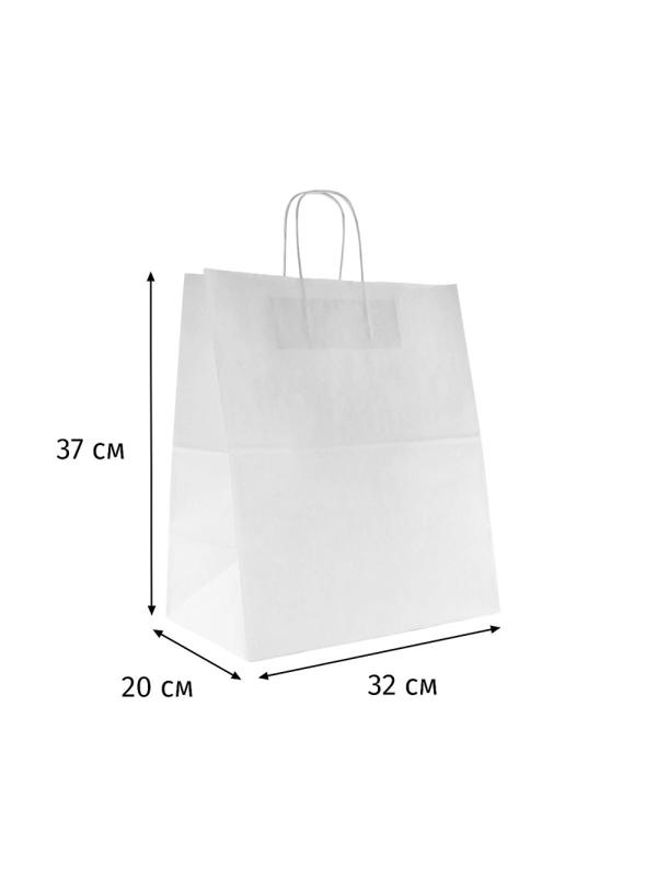 Пакет бумажный 320х200х370 мм, 80 гр/м2, с круч. ручками, белый, 200 шт/уп