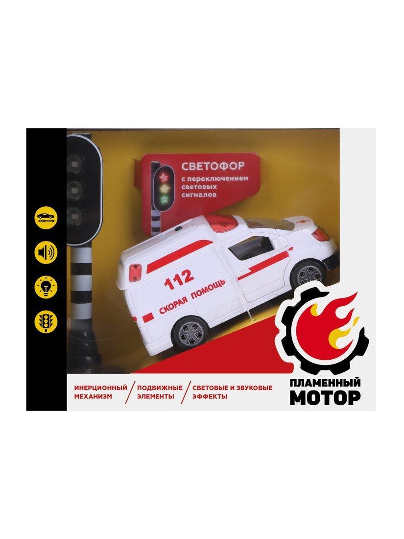 Машина ин. Скорая помощь, откр. двери, свет, звук, светофор эл. с
переключением сигналов