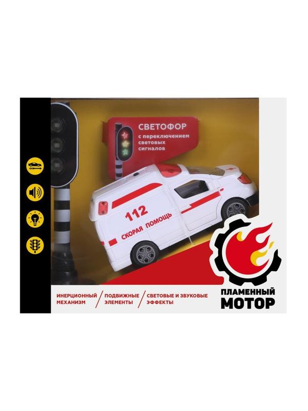 Машина ин. Скорая помощь, откр. двери, свет, звук, светофор эл. с
переключением сигналов