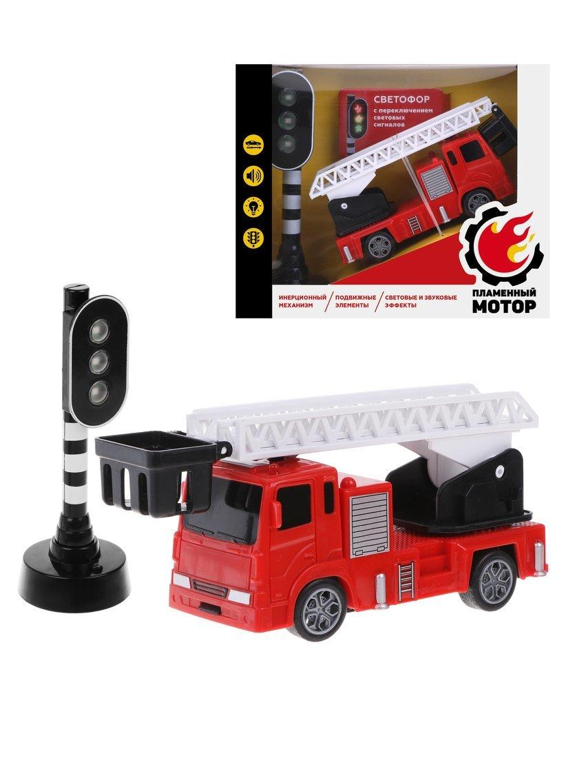 Машина ин. Пожарная , выдвигается лестница, свет, звук, светофор эл. с
переключением сигналов