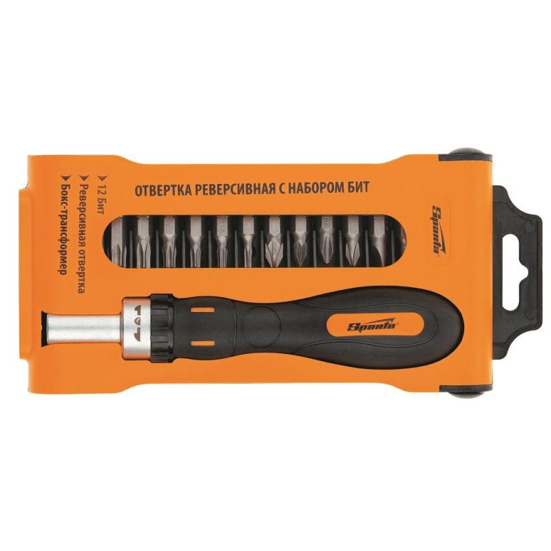 Отвертка реверсивная с набором бит, CrV, 12 шт, Sparta  11347