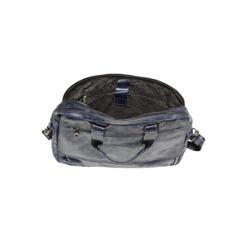 Сумка дорожная 46x33x12 см, натуральная кожа, синяя