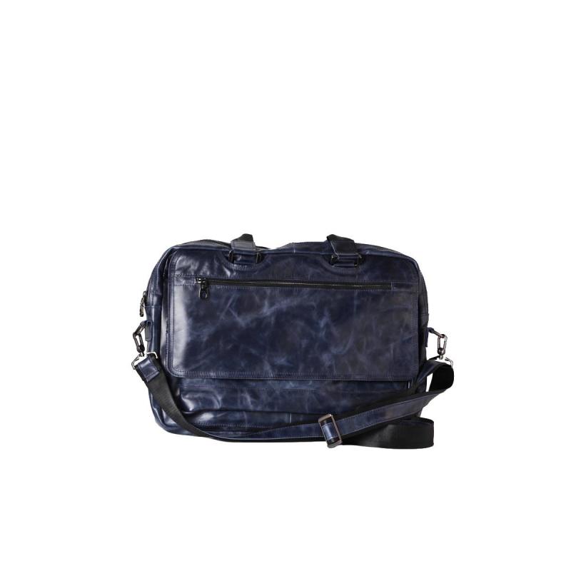 Сумка дорожная 46x33x12 см, натуральная кожа, синяя