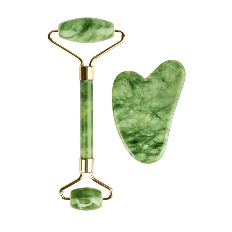 Набор роллер для лица и скребок Гуаша из натуральн нефрита AMG331, 1301276