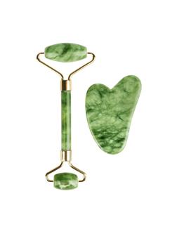 Набор роллер для лица и скребок Гуаша из натуральн нефрита AMG331, 1301276