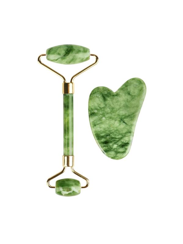 Набор роллер для лица и скребок Гуаша из натуральн нефрита AMG331, 1301276