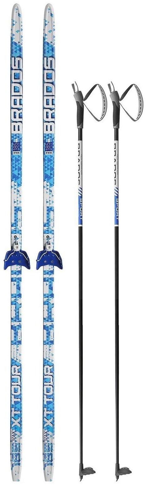 Комплект лыжный: пластиковые лыжи 185 см без насечек, стеклопластиковые палки 145 см, крепления NN75 мм