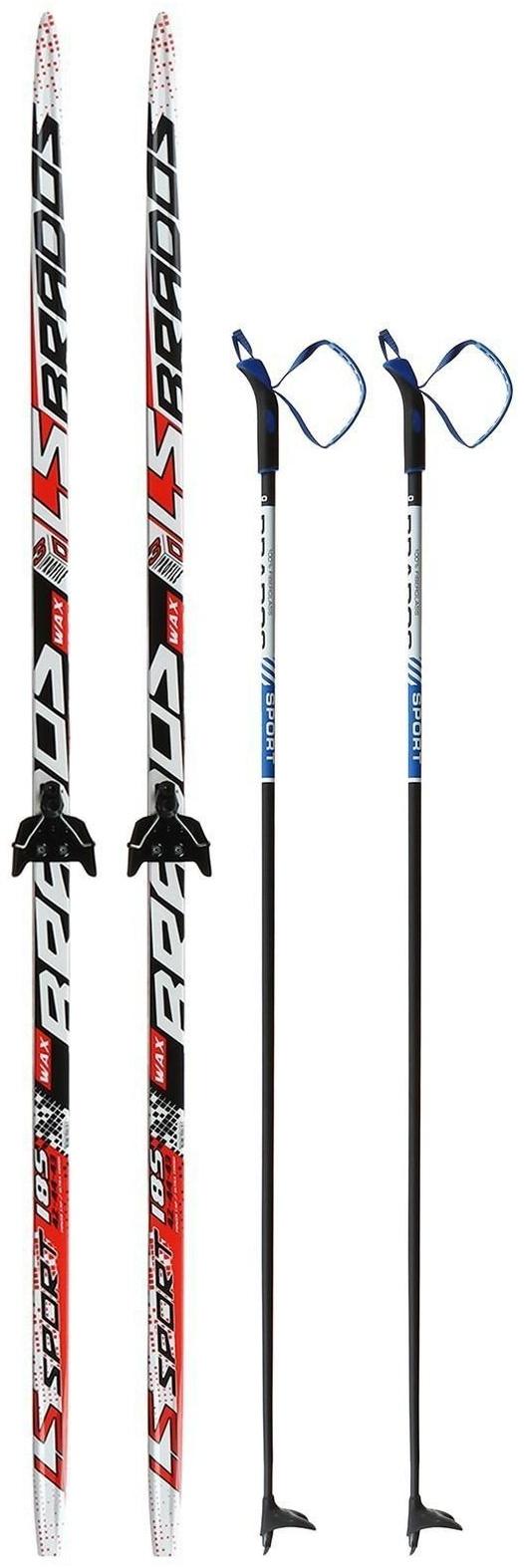 Комплект лыжный: пластиковые лыжи 185 см без насечек, стеклопластиковые палки 145 см, крепления NN75 мм