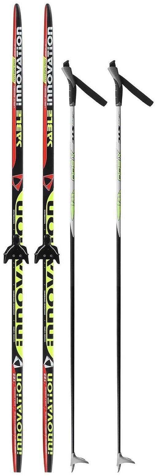 Комплект лыжный: пластиковые лыжи 185 см без насечек, стеклопластиковые палки 145 см, крепления NN75 мм