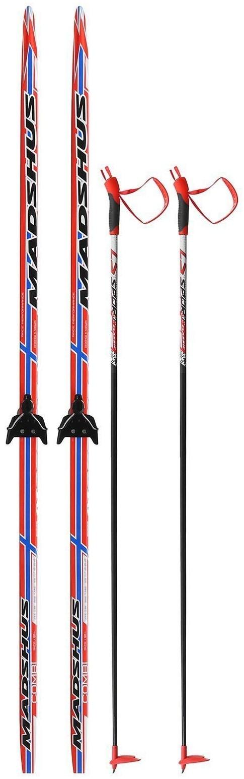 Комплект лыжный: пластиковые лыжи 185 см без насечек, стеклопластиковые палки 145 см, крепления NN75 мм