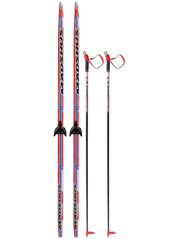 Комплект лыжный: пластиковые лыжи 185 см без насечек, стеклопластиковые палки 145 см, крепления NN75 мм