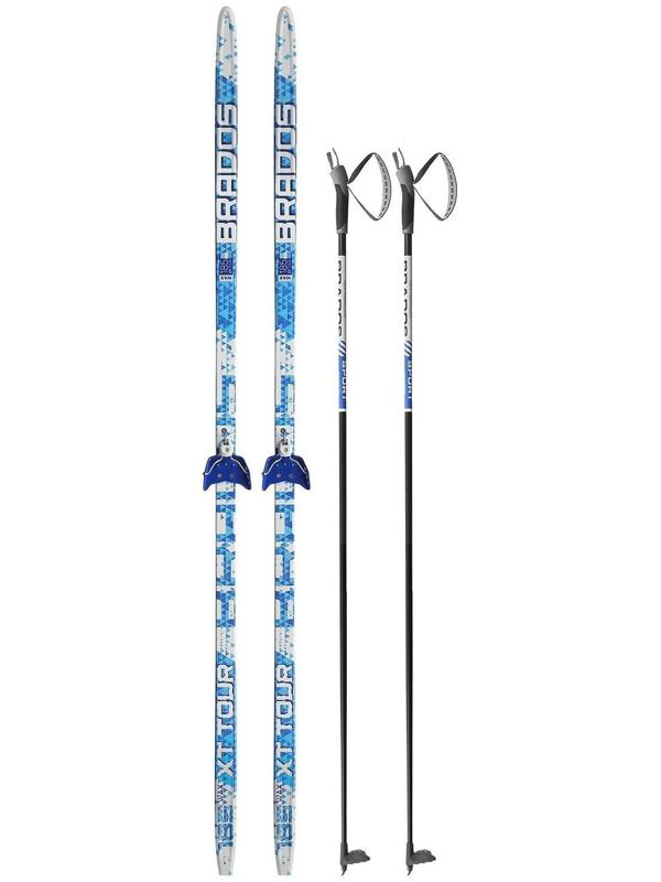Комплект лыжный: пластиковые лыжи 185 см без насечек, стеклопластиковые палки 145 см, крепления NN75 мм