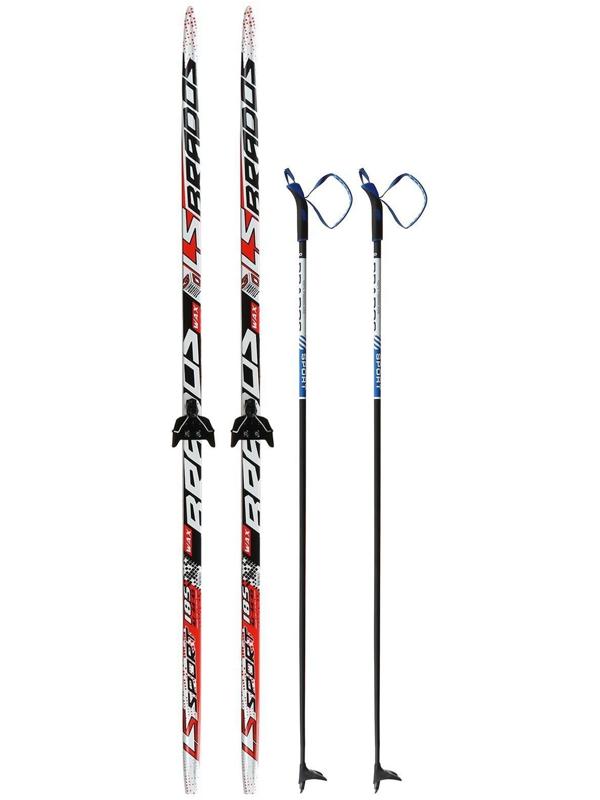 Комплект лыжный: пластиковые лыжи 185 см без насечек, стеклопластиковые палки 145 см, крепления NN75 мм