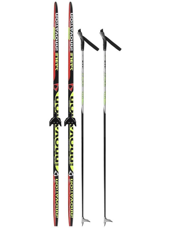 Комплект лыжный: пластиковые лыжи 185 см без насечек, стеклопластиковые палки 145 см, крепления NN75 мм