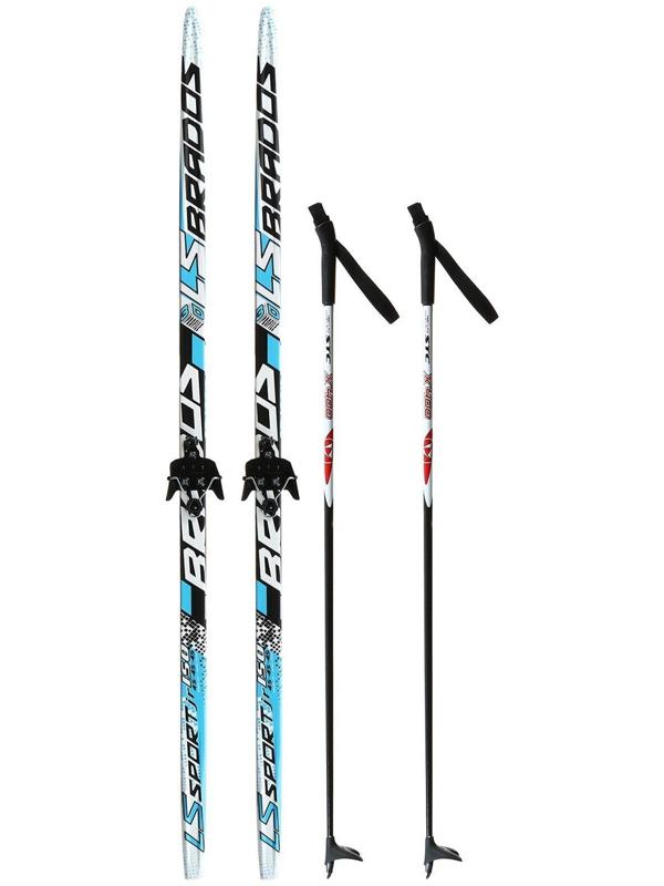 Комплект лыжный: пластиковые лыжи 150 см без насечек, стеклопластиковые палки 110 см, крепления NN75 мм, цвета МИКС