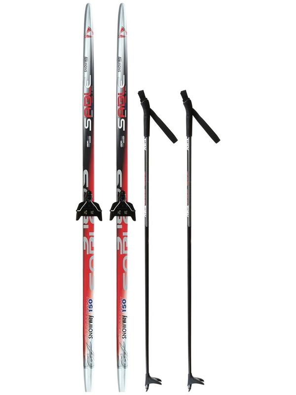 Комплект лыжный: пластиковые лыжи 150 см без насечек, стеклопластиковые палки 110 см, крепления NN75 мм, цвета МИКС