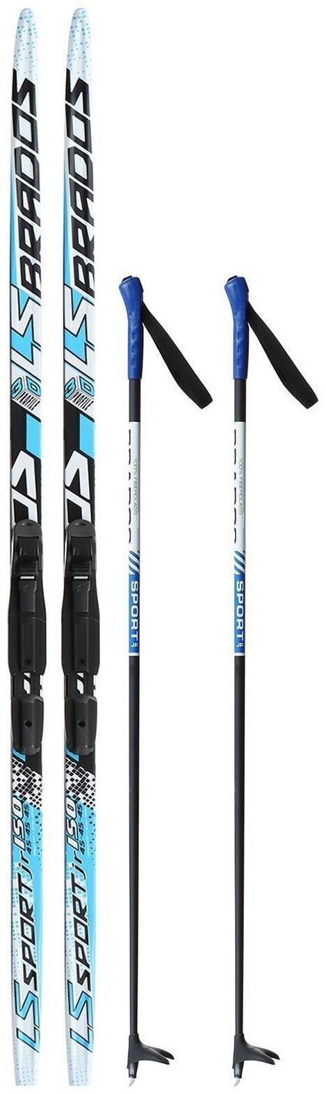 Комплект лыжный: пластиковые лыжи 150 см с насечкой, стеклопластиковые палки 110 см, крепления SNS, цвета МИКС