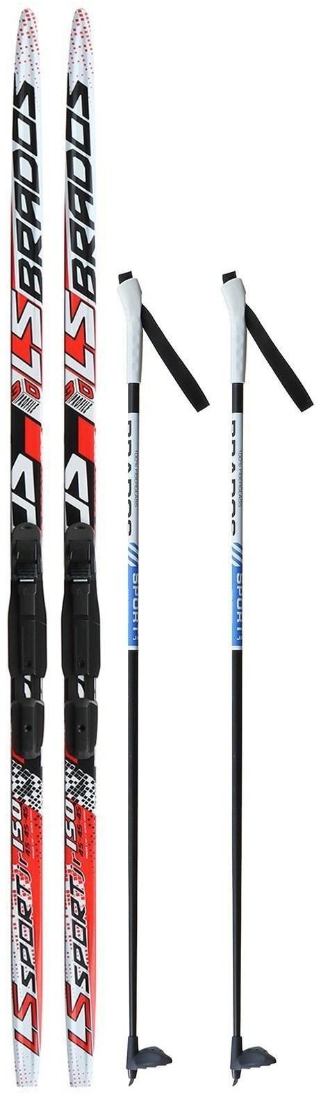 Комплект лыжный: пластиковые лыжи 150 см с насечкой, стеклопластиковые палки 110 см, крепления SNS, цвета МИКС