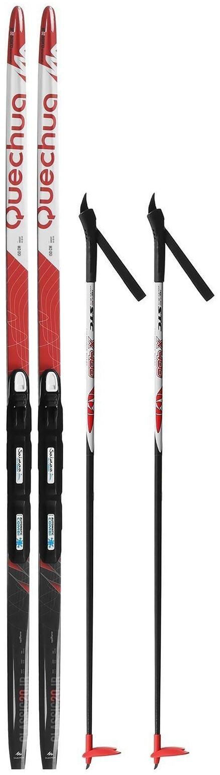 Комплект лыжный: пластиковые лыжи 150 см с насечкой, стеклопластиковые палки 110 см, крепления SNS, цвета МИКС