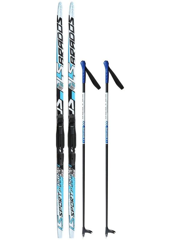 Комплект лыжный: пластиковые лыжи 150 см с насечкой, стеклопластиковые палки 110 см, крепления SNS, цвета МИКС