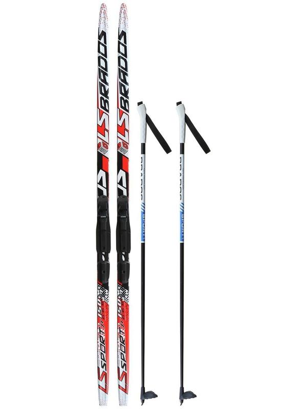 Комплект лыжный: пластиковые лыжи 150 см с насечкой, стеклопластиковые палки 110 см, крепления SNS, цвета МИКС