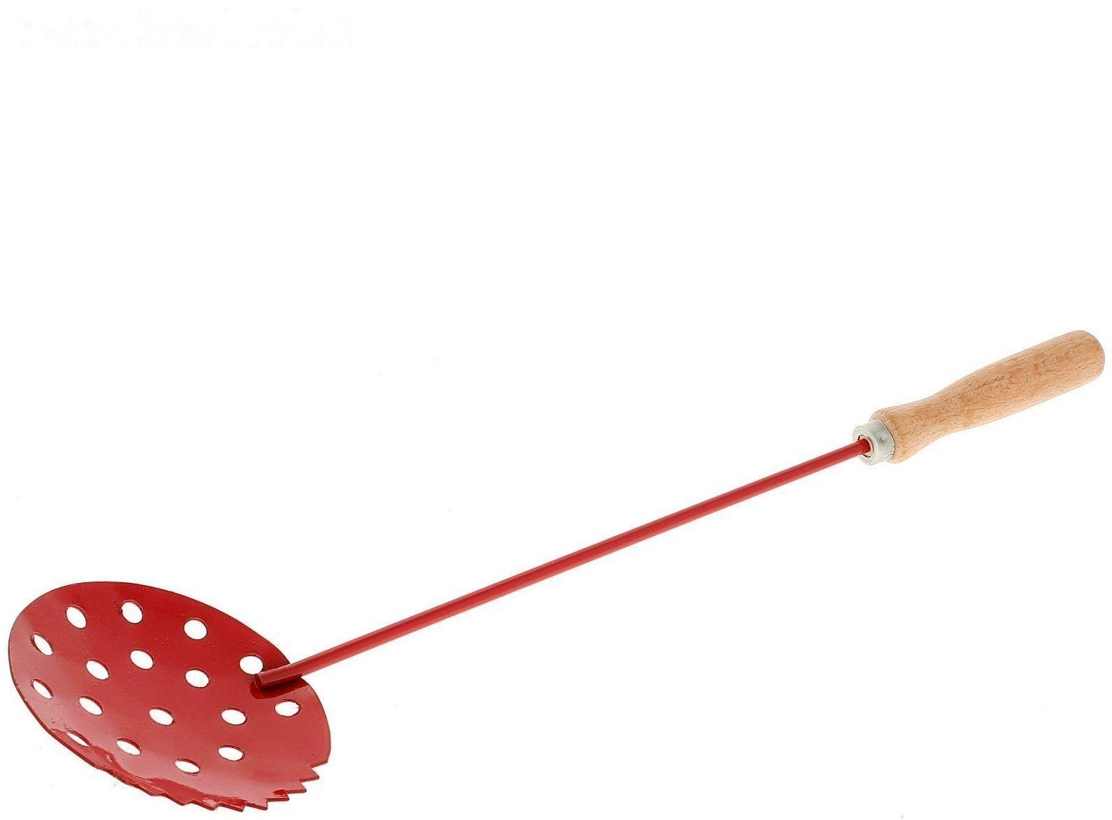 Черпак для льда с деревянной ручкой, цвет красный