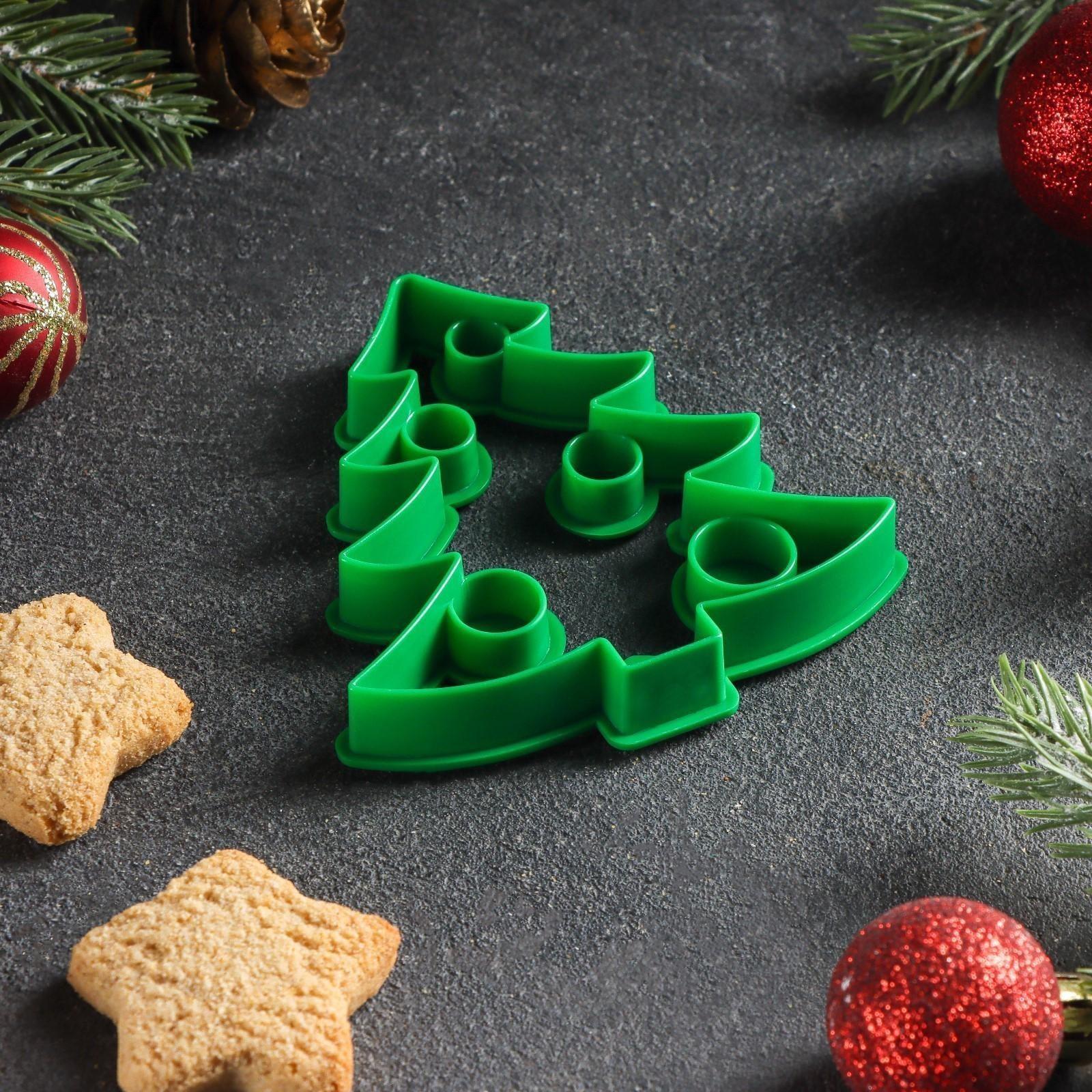 Форма для печенья «Ёлочка», вырубка, штамп, 8,5×8 см, цвет зелёный