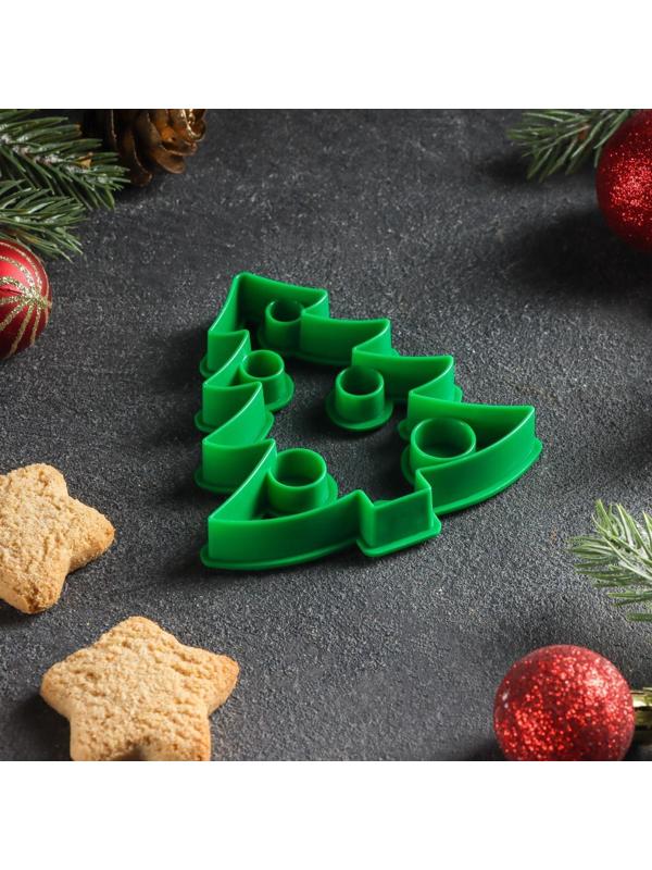 Форма для печенья «Ёлочка», вырубка, штамп, 8,5×8 см, цвет зелёный