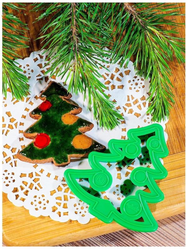 Форма для печенья «Ёлочка», вырубка, штамп, 8,5×8 см, цвет зелёный